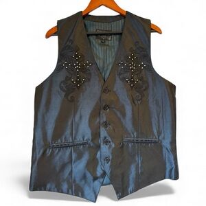 Franky Max Embroidered Pearl Vest L Black Gothic Steampunk Costume Waistcoat